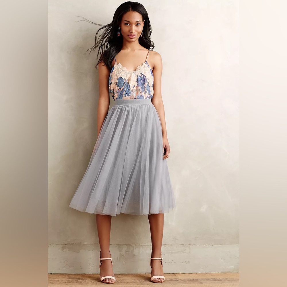 Anthropologie Bailey44 Shadow Waltz Tulle Midi Skirt in Grey M